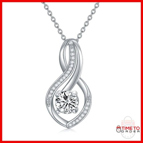 14K White Gold Plated Sterling Silver Diamond Infinity Pendant Necklace